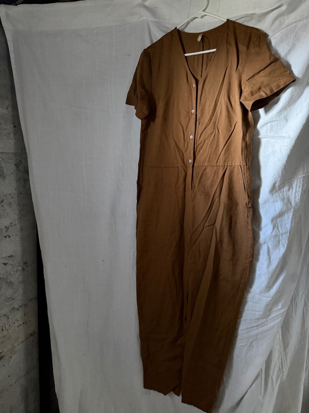 Rylee + Cru Brown utility Button-Front Jumpsuit- CARAMEL